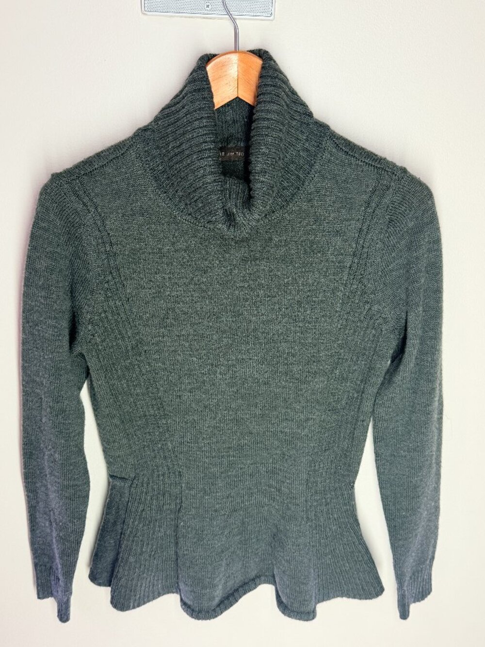 The Limited Charcoal Gray Peplum Cowl Neck Sweater Ribbed Fitted Size L